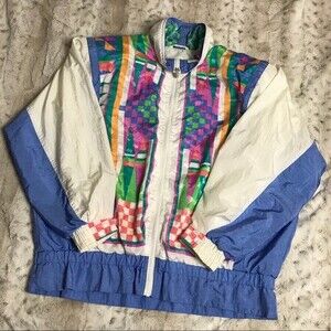 Vintage East West Retro Windbreaker- White and Multicolored- Size Small- NWOTs
